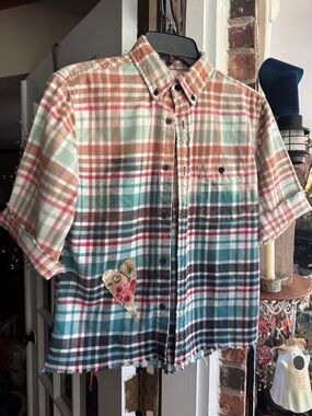 Merona Plaid Flannel Crop Top Size S Button Up Shirt